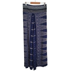 Coco Rose Harem Pant Blue One Size Palazzo WideLeg Stretch Waist Vacation Resort